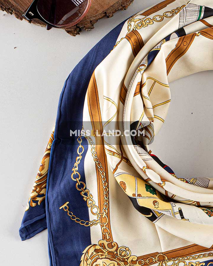 روسری چهارفصل درسا - مدل 7256 حاشیه شیری سرمه ای