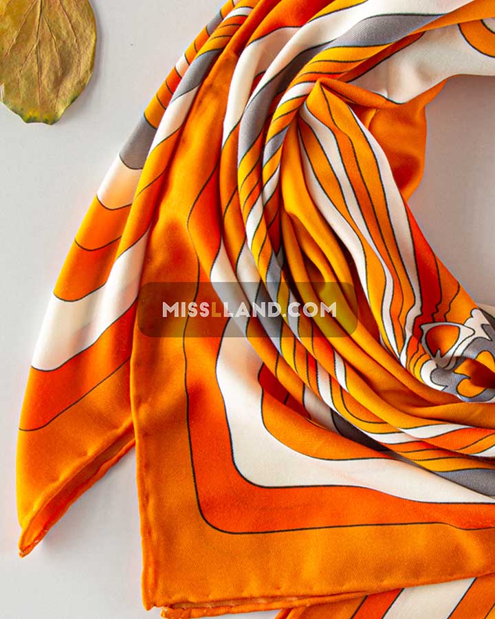روسری نخی پاییزه دلتیا - مدل 7274 حاشیه نارنجی