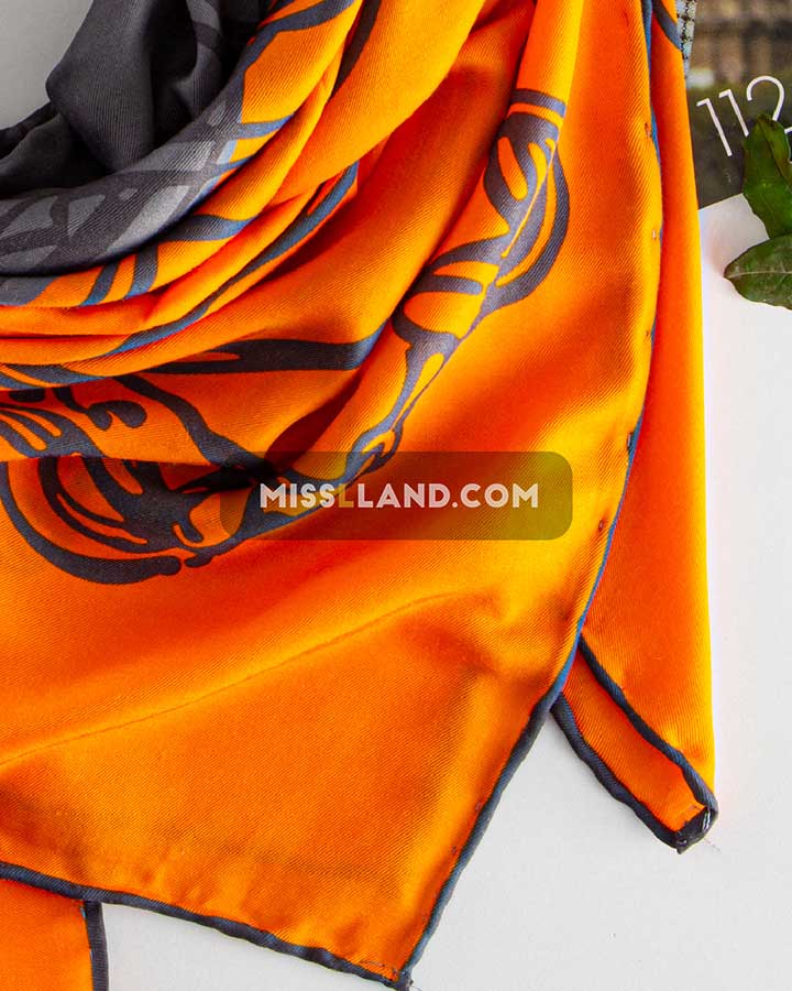 روسری نخی پاییزه سالویا - مدل 7286 حاشیه نارنجی