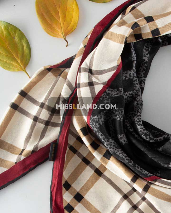 روسری نخی پاییزه بربری - مدل 8017 حاشیه مشکی