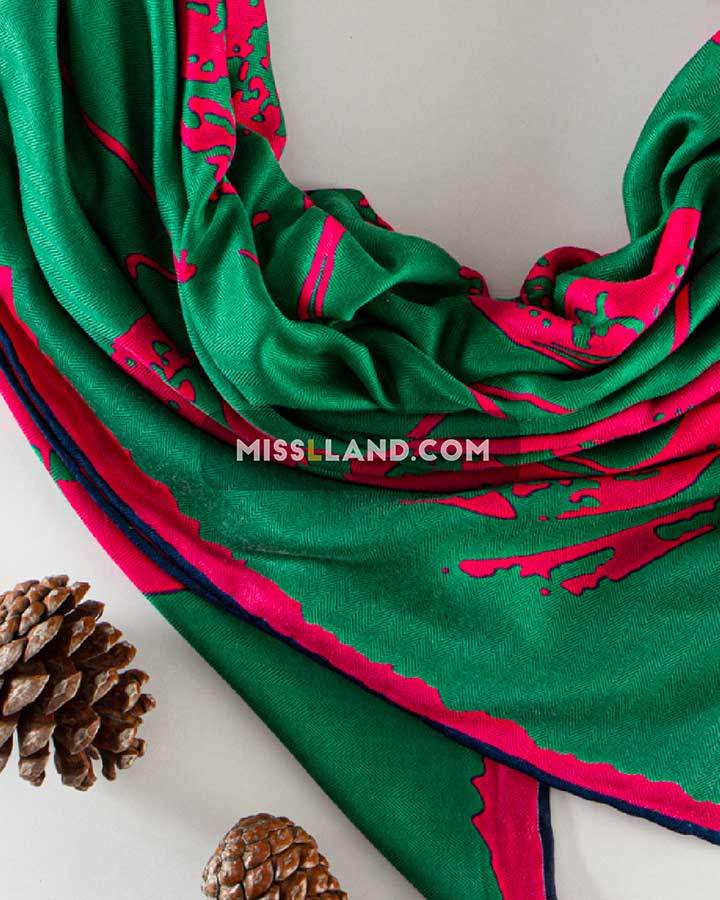 روسری نخی ژاکارد کوکو شنل - مدل 8035 حاشیه سبز