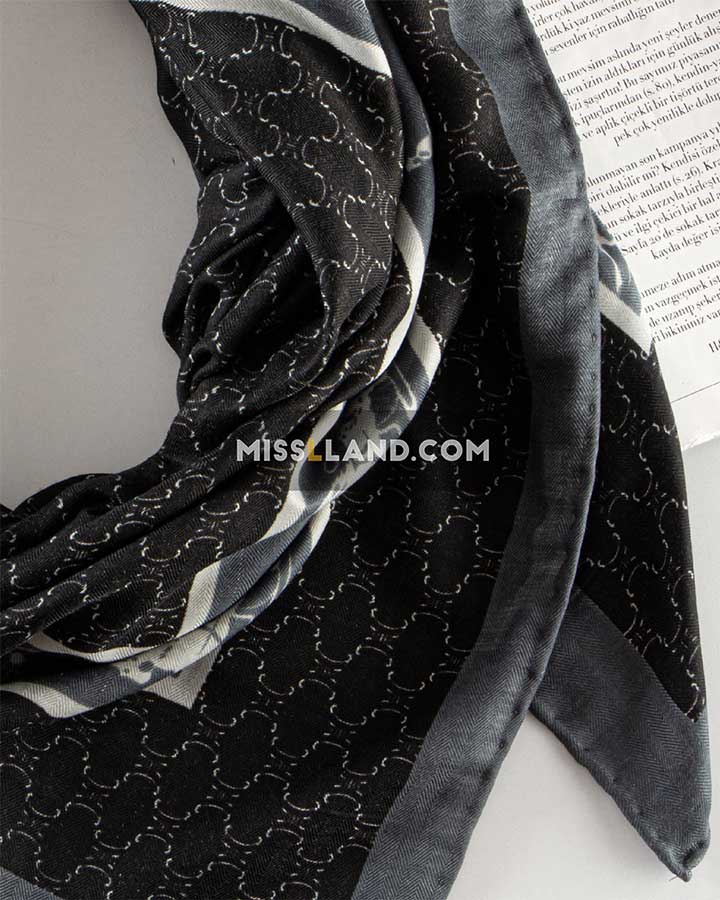 روسری نخی ژاکارد هرمس - مدل 8040 حاشیه مشکی