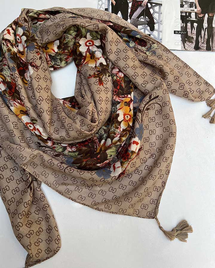روسری نخی چهارفصل گوچی - مدل 7334 تک رنگ